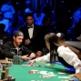 Joe Cada counts out chips after Jeff Shulman doubles through