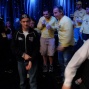 Joe Cada visits with the gallery after winning all-in