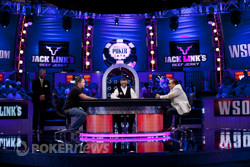 Sam Farha and Chris Moneymaker now even in chips
