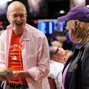 Steve Zolotow paying off Kathy Liebert after a Heat/Thunder bet, jokingly claiming she hustled him