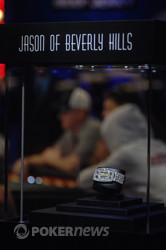 20120 WSOP Main Event bracelet on display at the main feature table