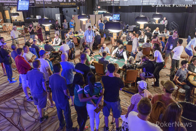 Fans line the rail to catch a glimpse of their favorite poker players in Event #46: $50,000 Poker Players' Championship