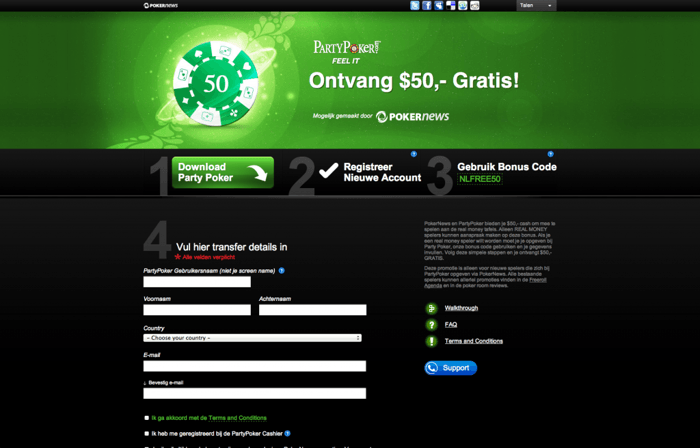 De PartyPoker gratis $50 pagina