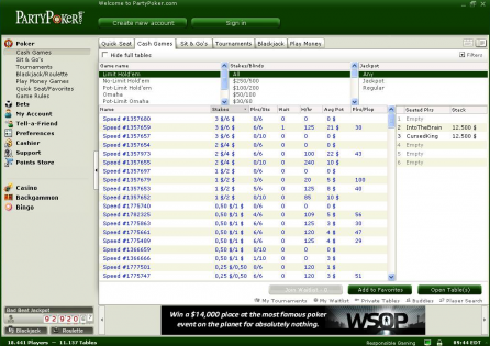Party Poker Lobby