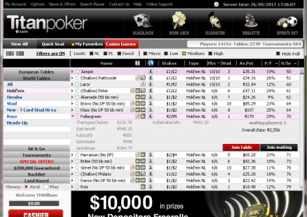 Titan Poker Cash Game Lobby