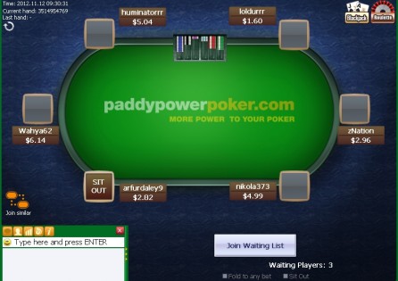 PaddyPower Poker Cash Game Table