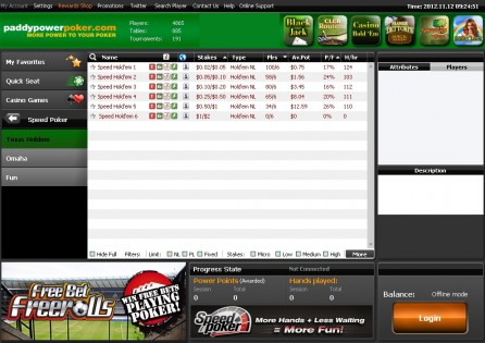 PaddyPower Poker Cash Game Lobby
