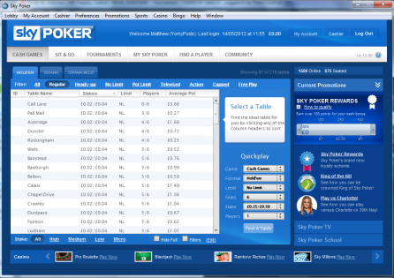 Sky Poker lobby