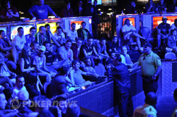 WSOP security speaks to the UK contigent as things get a bit rowdy.