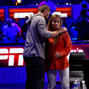 David Sands gives girlfriend, Erika Moutinho, a hug after he busted out in 30th place