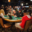 Phil Ivey sits next to the Jerry Buss Tribute - tournament officials put out a stack in his honour