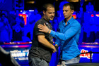 Matt Stout shakes hands with Matt Berkey after elinating Berkey in 3rd. place.