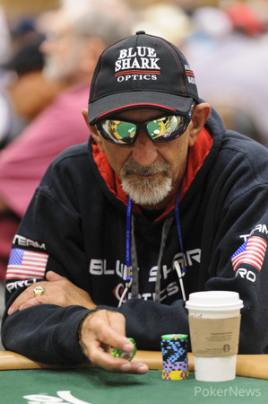 Kerry Karoutsos, Owner of Blue Shark Optics, is Feasting on the Fish Here on Day 1