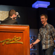 Jack Effel welcomes Brett Shaffer onto stage to collect his bracelet