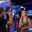 Sarah Grant filming a segment for Pokernews