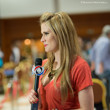 Sarah Grant filming a segment for Pokernews