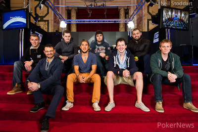 Back row: Marko Neumann, Olekssi Khoroshenin, Pablo Gordillo, Simeon Naydenov. Front row: Ruman Nanev, Timo Pfutzenreuter, Anthony Ghamrawi, Frei Dilling. Photo courtesy of the PokerStars Blog.