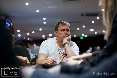 Tony Cascarino ponders another hand at Dusk Till Dawn on Day 1 of the Grand Prix UK Main Event