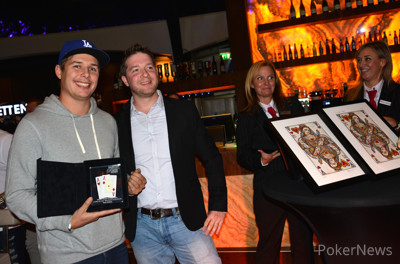 Noah Boeken earlier this week, receiving his hole card trophy for winning an MCOP event last year