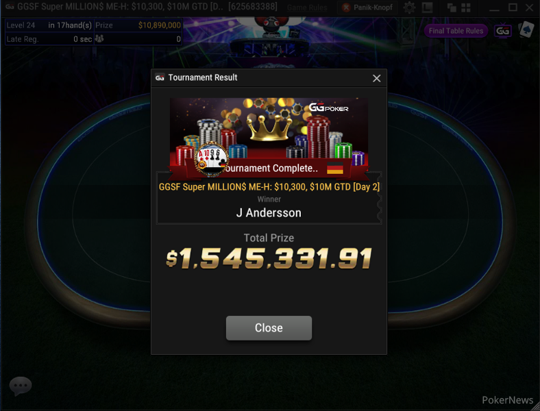 Joakim Andersson Wins GGSF Super MILLION$ ME-H: $10,300 ($1,537,605) - Vimarsana News