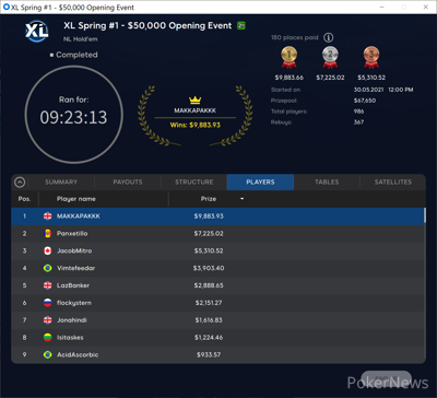 Christopher "MAKKAPAKKK" Johnson Wins Opening Event in the 2021 XL Spring Series for $9,884