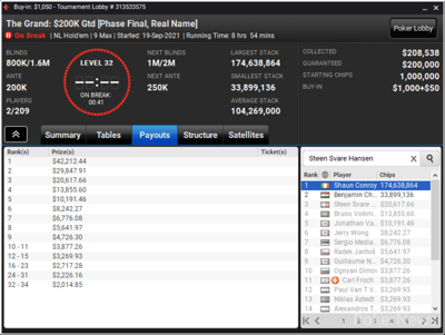 Conroy with Heaps at Break Heads-Up in The Grand