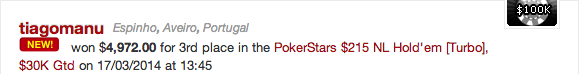 Jorge "avecs88" Abreu Ganhou €20k na Stars.FR & 2 Lusos no HU do The Big 103