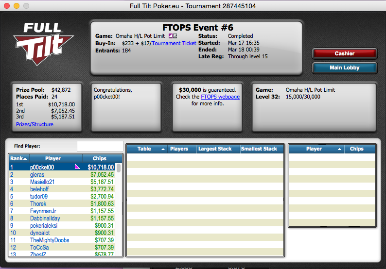 Rui Sousa vence Evento #7 FTOPS XXVIII (,456) 102