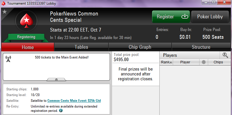 Pokerstarsis 5.10 - 11.10 sendifestival "Common Cents" (tulemas PokerNewsi eriturniir) 101
