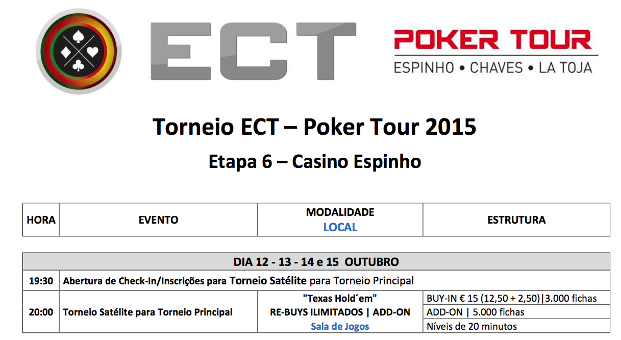 Satélites Etapa 6 ECT Poker Tour Até 15 de Outubeo em Espinho 101