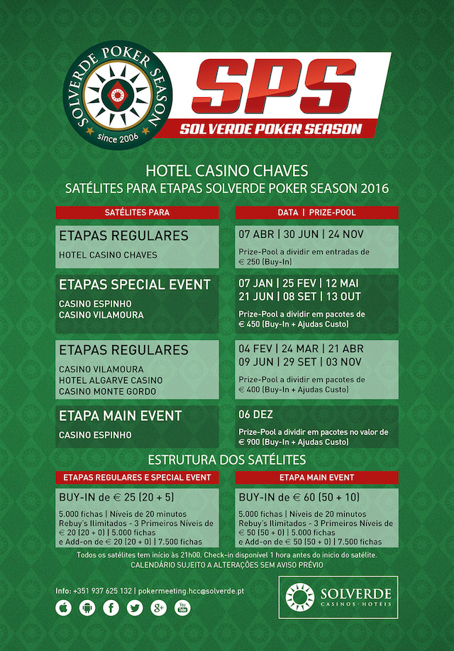 Solverde Poker Season 2016: Calendário Satélites no Hotel Casino Chaves 101