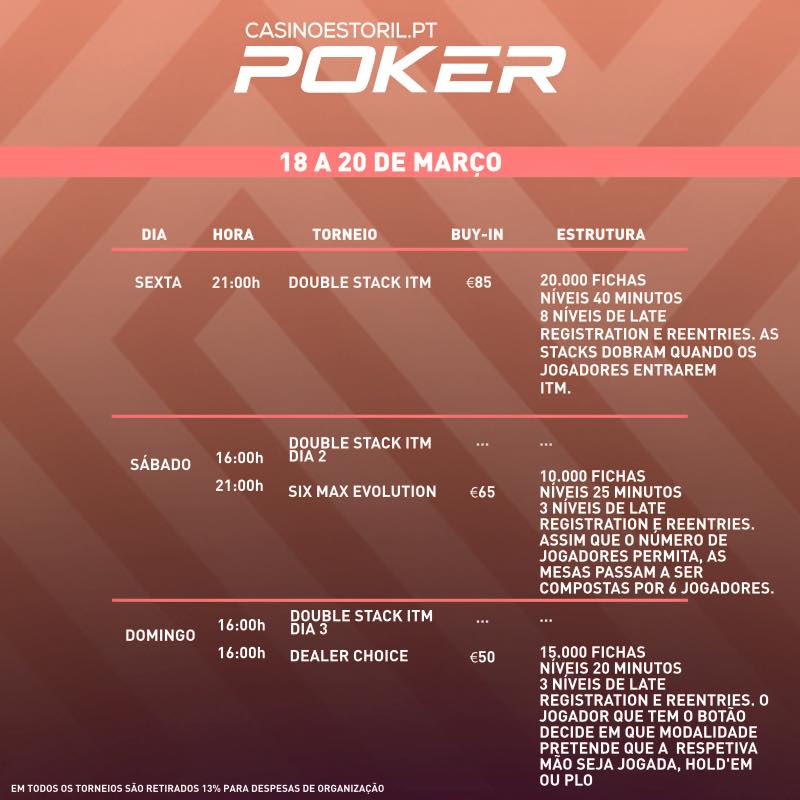 Double Stack ITM, 6-Max Evolution e Dealer Choice no Casino Estoril 101