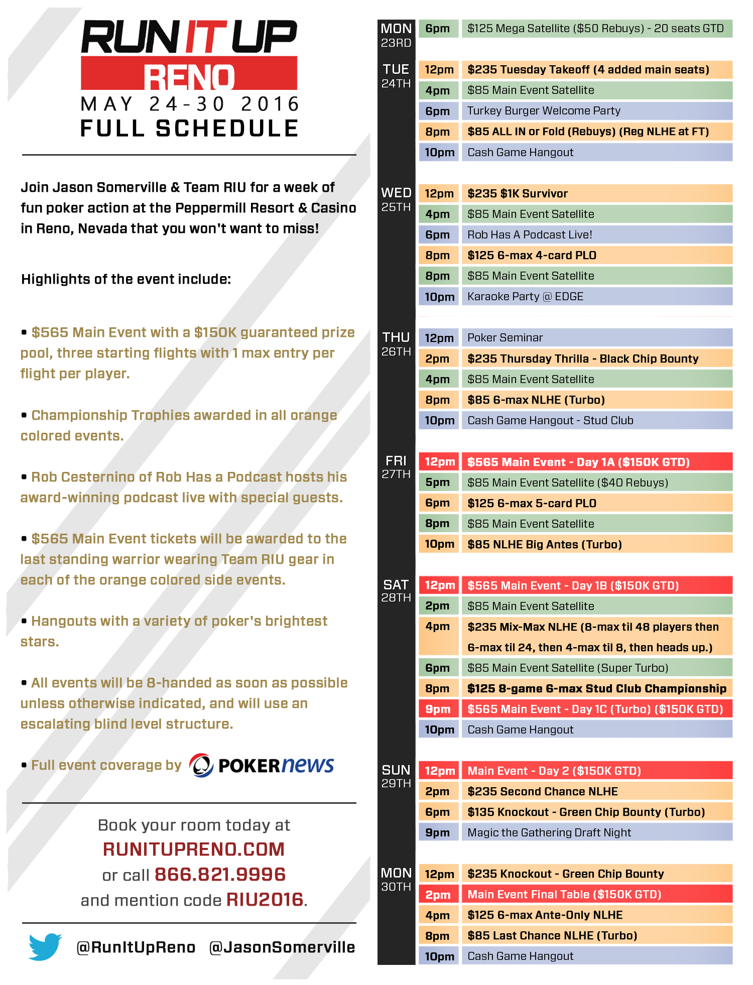 Jason Somerville's 2016 Run It Up Reno To Take Place May 24-30 at Peppermill Resort 101
