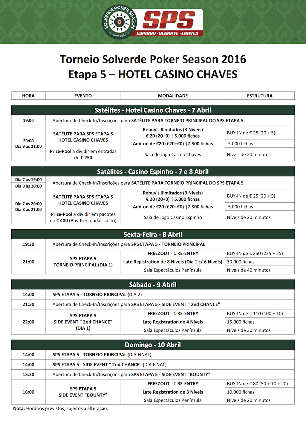 Etapa 5 Solverde Poker Season 2016: Programação e Alojamento 101