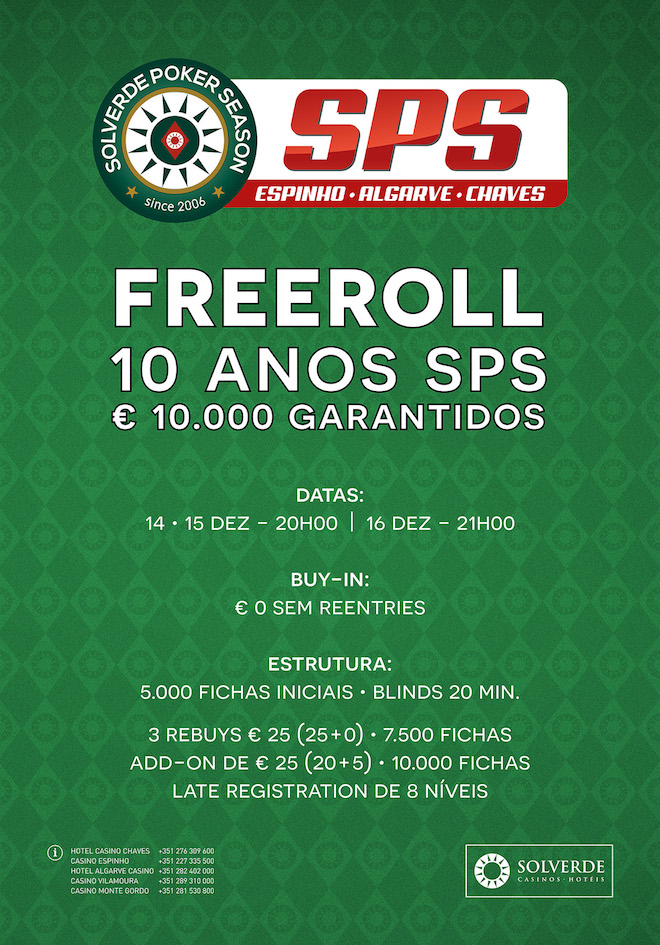 Freeroll €10.000 GTD SPS 10 Anos - Jogado no Salão Atlântico e com CAP Aumentado 101