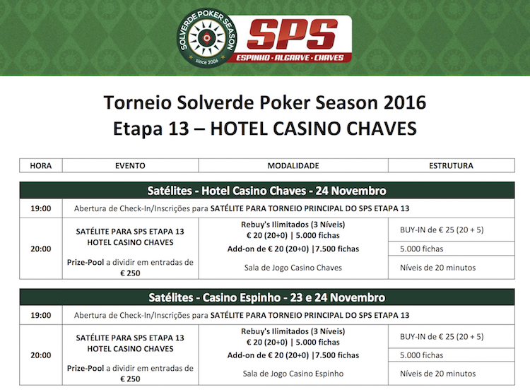 Satélites Etapa #13 Solverde Poker Season Hoje às 20:00 em Chaves e Espinho 101
