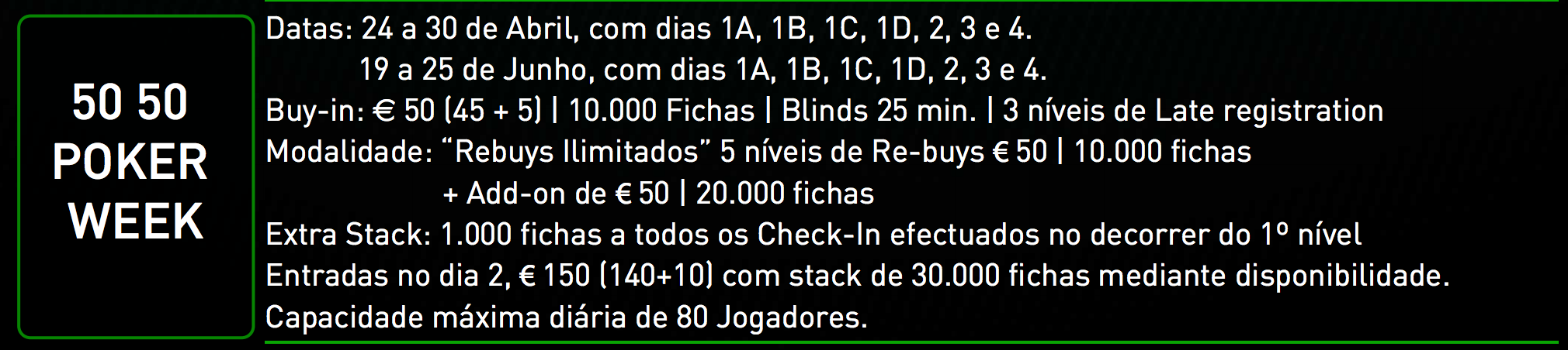 50/50 Poker Week de 19 a 25 de Junho no Casino de Espinho 101