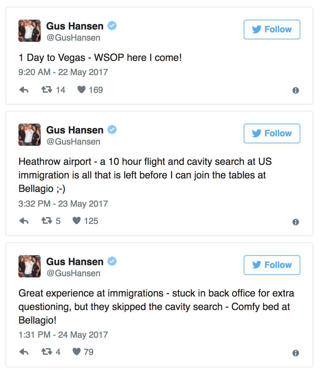 WSOP 2017: Gus Hansen Já Está em Las Vegas 101