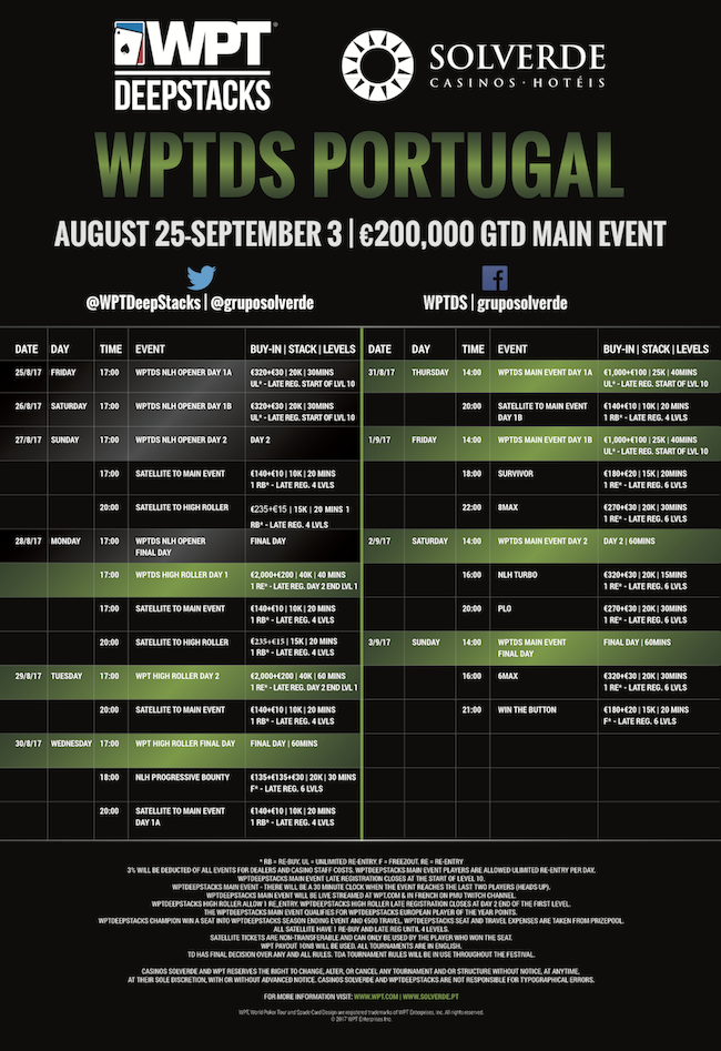 Revelado Calendário do World Poker Tour DeepStacks Vilamoura 101