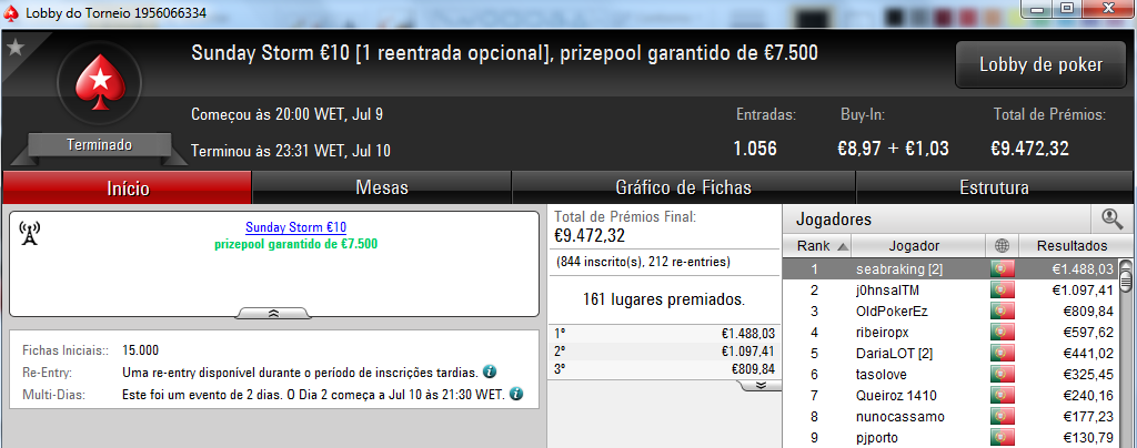 Amlfaria Conquista o Sunday Special €100 e Seabraking o Sunday Storm €10 & Mais 102
