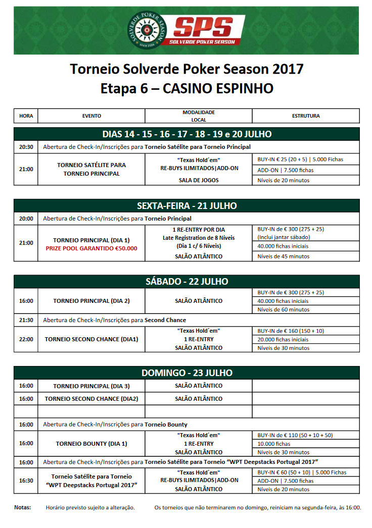 €50,000 Garantidos na Etapa #6 do Solverde Poker Season em Espinho 101