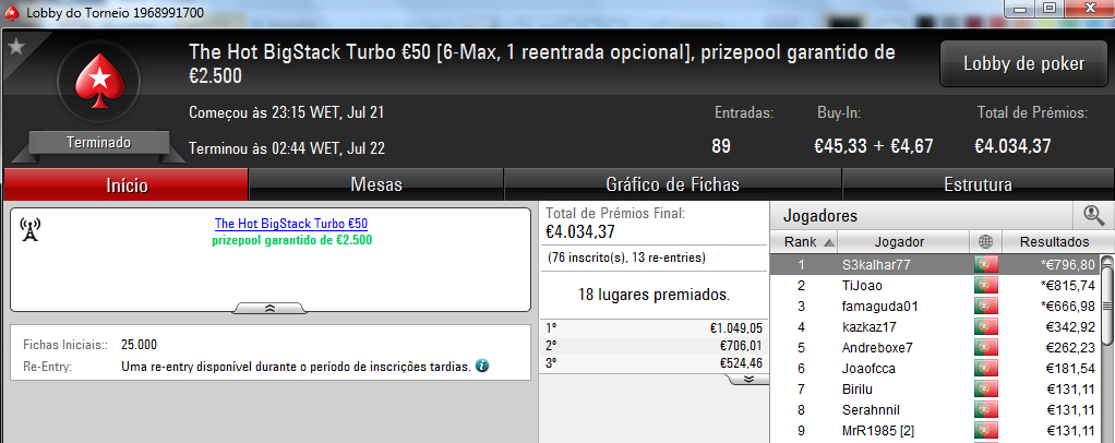 PT Rainmaker Conquista o The Big €100; Acordo a 3 no The Hot BigStack Turbo 102
