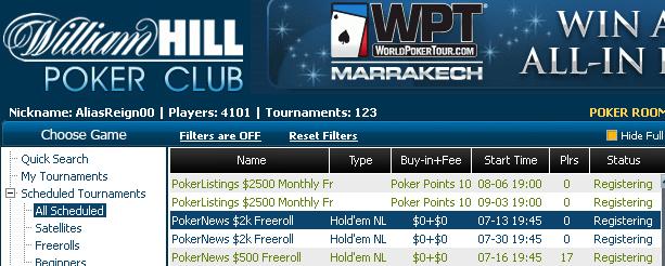 William Hill's ,000 Cash Freeroll - 0K Tickets Also up for Grabs! 101