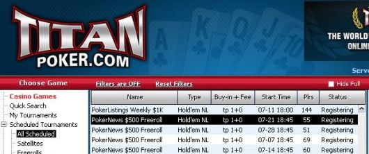 Torneos Poquer Online - PokerNews introduce más Freerolls de 500$ en Titan Poker 101