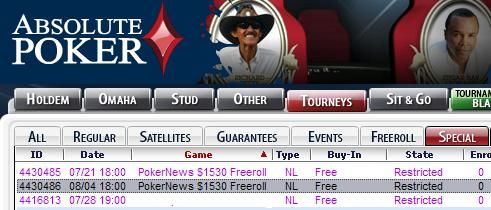 Absolute Poker's ,530 Freerolls - Cash and Tickets Awarded! 101