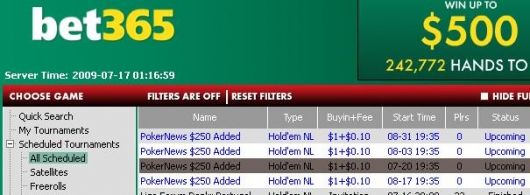 bet365扑克250美元比赛系列—买入费仅需1.1美元! 101