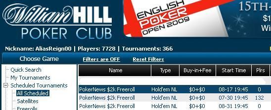 Exclusive Freerolls Running at Both William Hill and CD Poker! 101