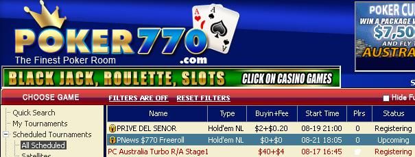 0 Cash Freerolls at Poker770 101