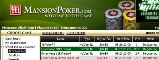 今天在Mansion Poker的1000美元免费比赛--没有最低存款要求! 101