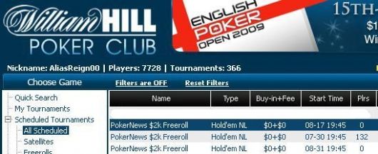 ¡Freerolls exclusivos en William Hill y también en CD Poker! 101